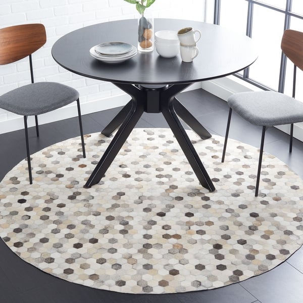 slide 2 of 14, SAFAVIEH Handmade Studio Leather Sonka Modern Leather Rug 6' x 6' Round - Ivory/Grey