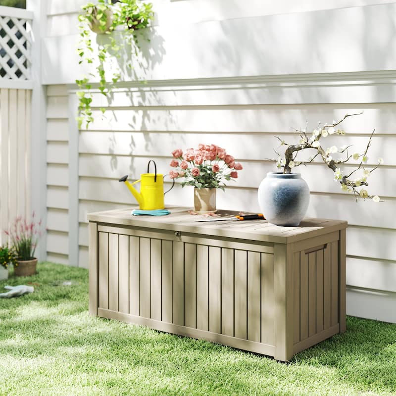 Outdoor Resin Deck Box Storage Shed for Garden,Patios,Backyards,Tools - 120 Gallon Brown