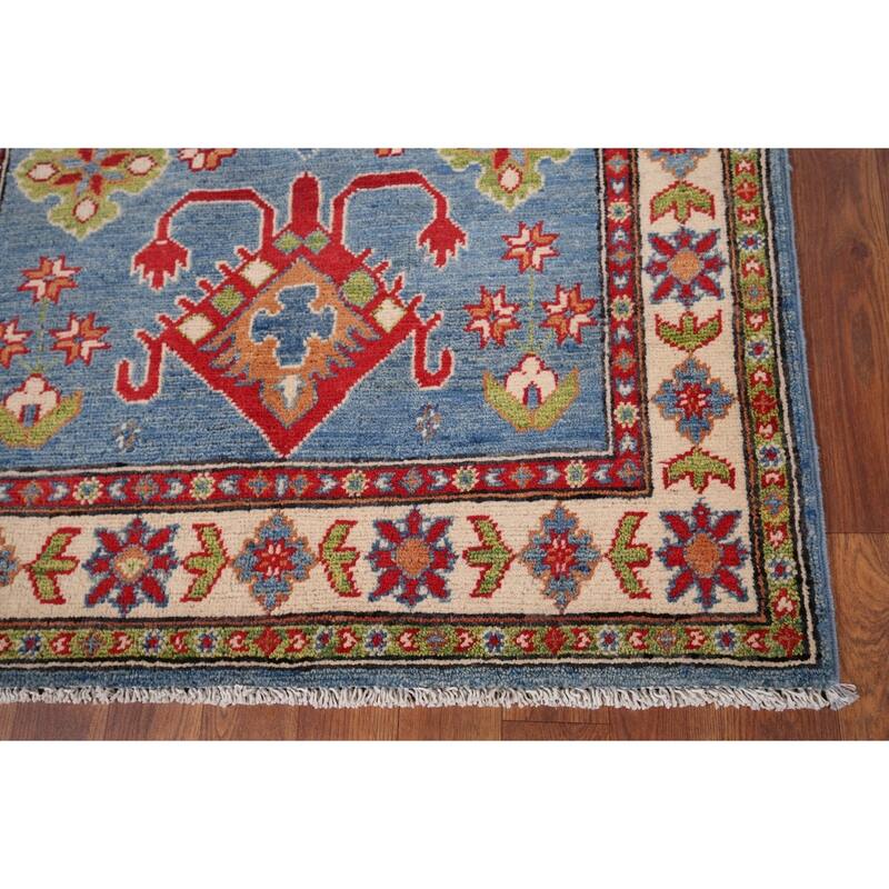 Light Blue Kazak Accent Rug Handmade Wool Carpet - 3'3" x 5'1"