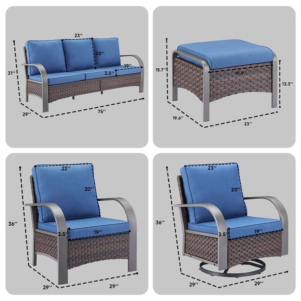 dimension image slide 16 of 48, Pocassy Outdoor Patio Furniture Set