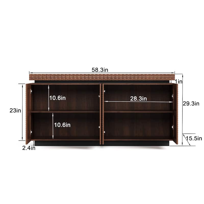 Sideboard Buffet Cabinet 58.3" Modern Accent Storage Sideboard, Rustic 4-Door Freestanding Cabinet with Anti-Dumping Design