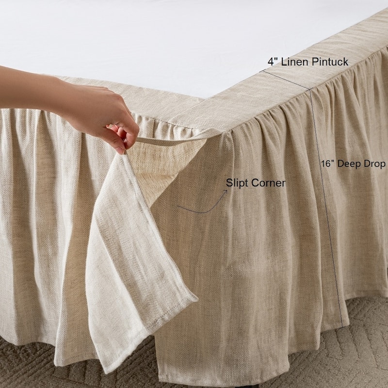 16" Ruffled Linen-Textured Bed Skirt, Deep Drop Coverage for Twin, Full, Queen, King Beds