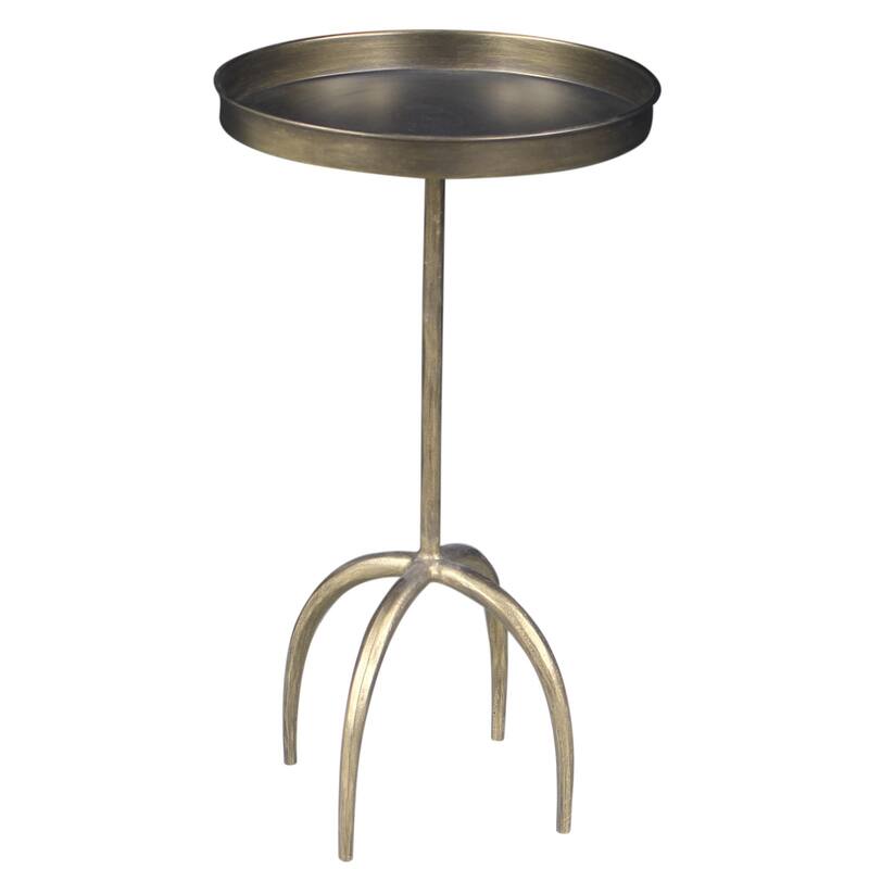 HomeRoots 23" Brass Distressed Iron Round Pedestal Tray Top End Table - 12 in. x 23 in. x 12 in.