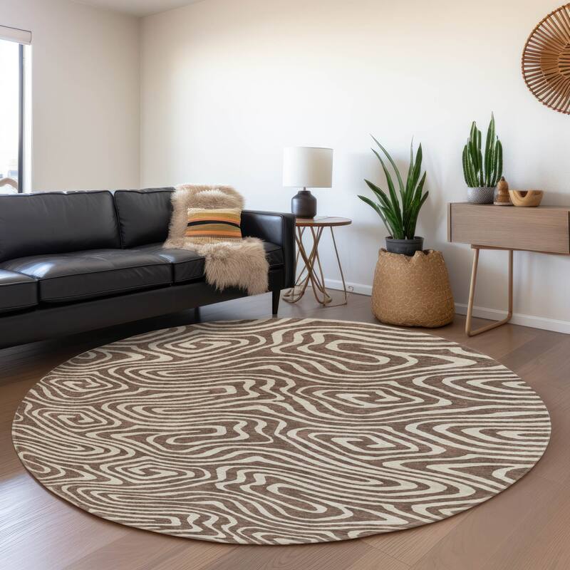 Premium Washable Super Soft Modern Maze Mayfield Rug - Brown - 8' x 8'