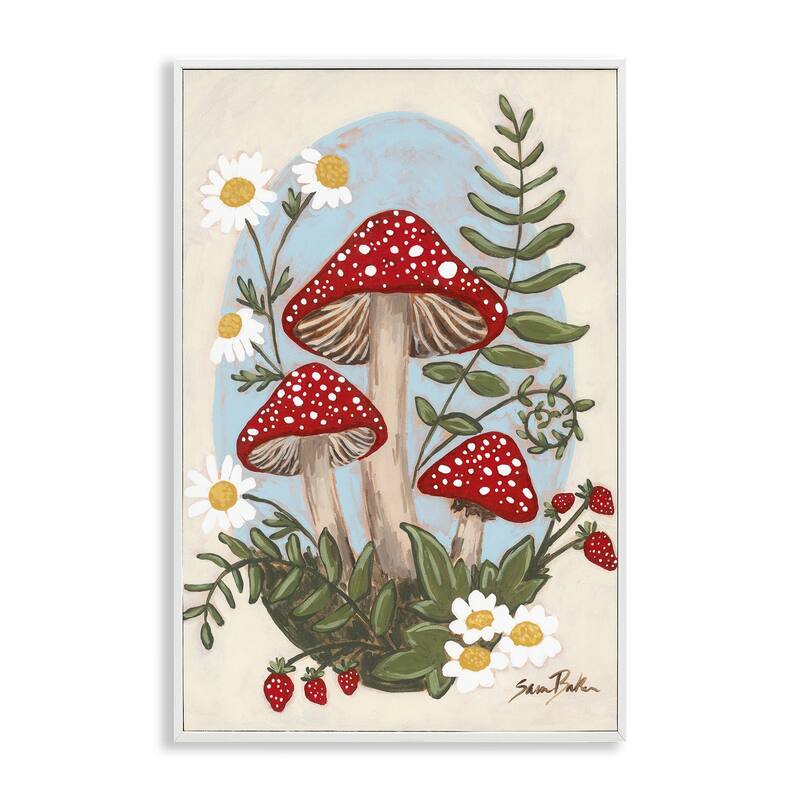 Stupell Cottage Mushrooms & Blooms Framed Giclee Art Design By Sara Baker - 16 x 24 - White