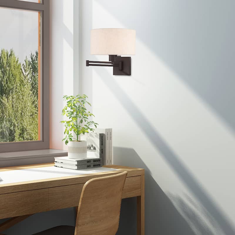 Livex Lighting 1-Light Drum Shade Swing Arm Wall Lamp, 40037