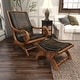 preview thumbnail 7 of 18, Dark Brown Leather Handmade Upholstered Room Accent Chair with Ottoman with Scrolled Wood Arms and Arched Legs