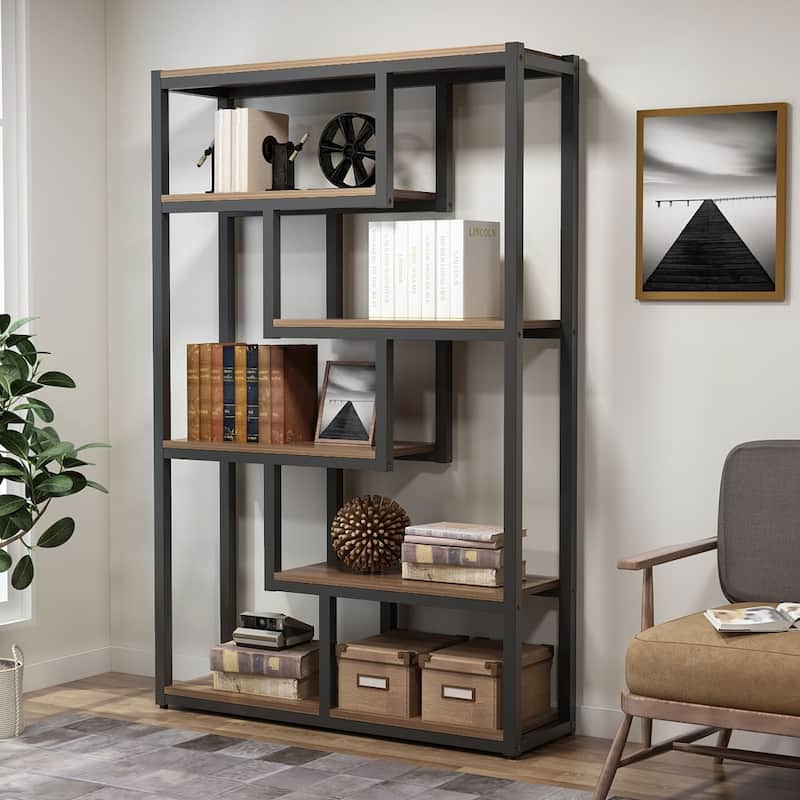 6-tier Etagere Bookshelf Bookcase with Storage and Display Shelves - Brown