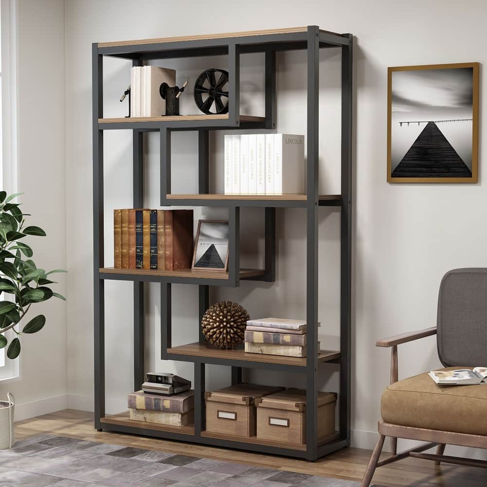 6-tier Etagere Bookshelf Bookcase with Storage and Display Shelves