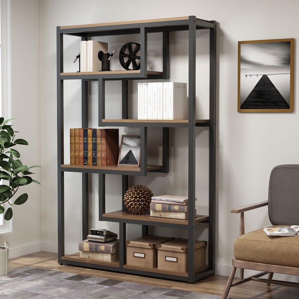6-tier Etagere Bookshelf Bookcase with Storage and Display Shelves