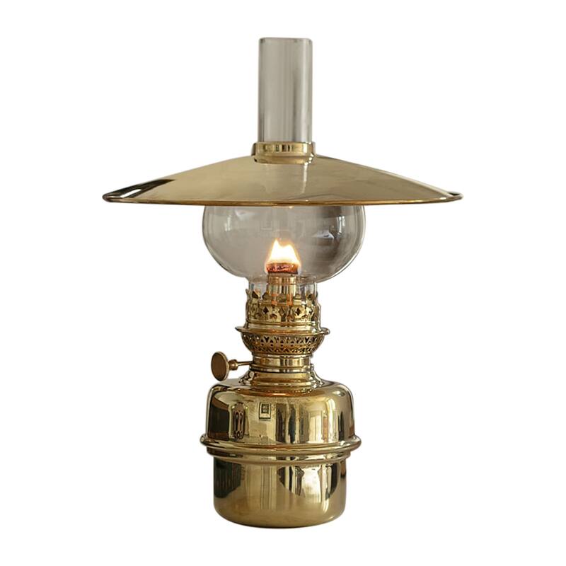 Kings County Tools 14.5-inch Tall Nautical Oil Lamp with Brass Captain’s Shade - Brass