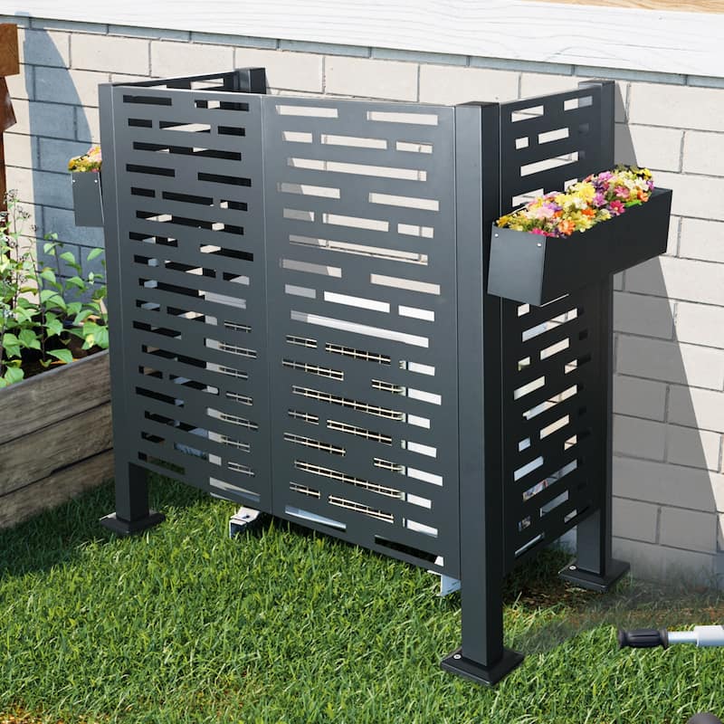 GDF Studio - Wessor Outdoor Metal Privacy Fence Cover for AC with Galvanized Steel Panels - Charcoal