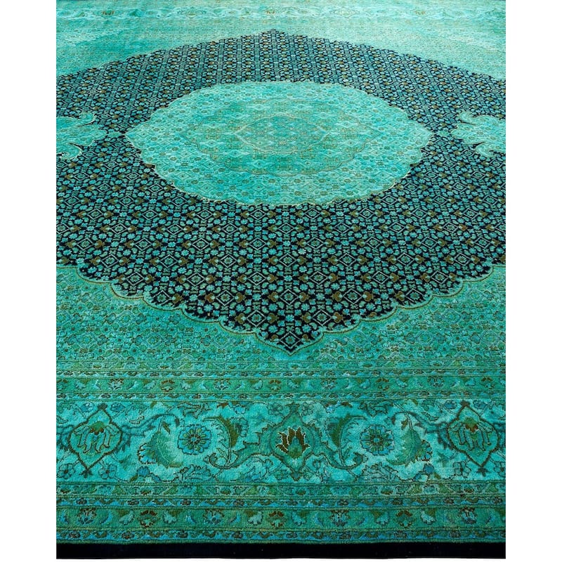 Overton Hand Knotted Wool Vintage Inspired Modern Contemporary Overdyed Blue Area Rug - 8' 1" x 10' 5"