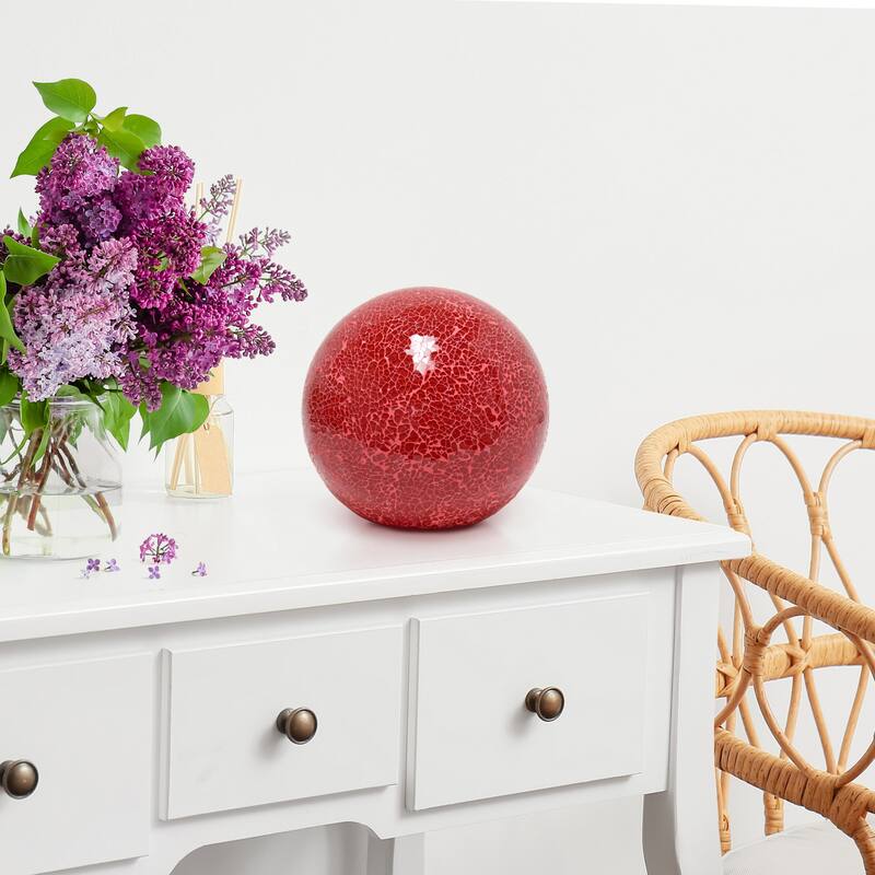 Cracked Patchwork Handcrafted Ceramic Dome Table Lamp - 8" - Red