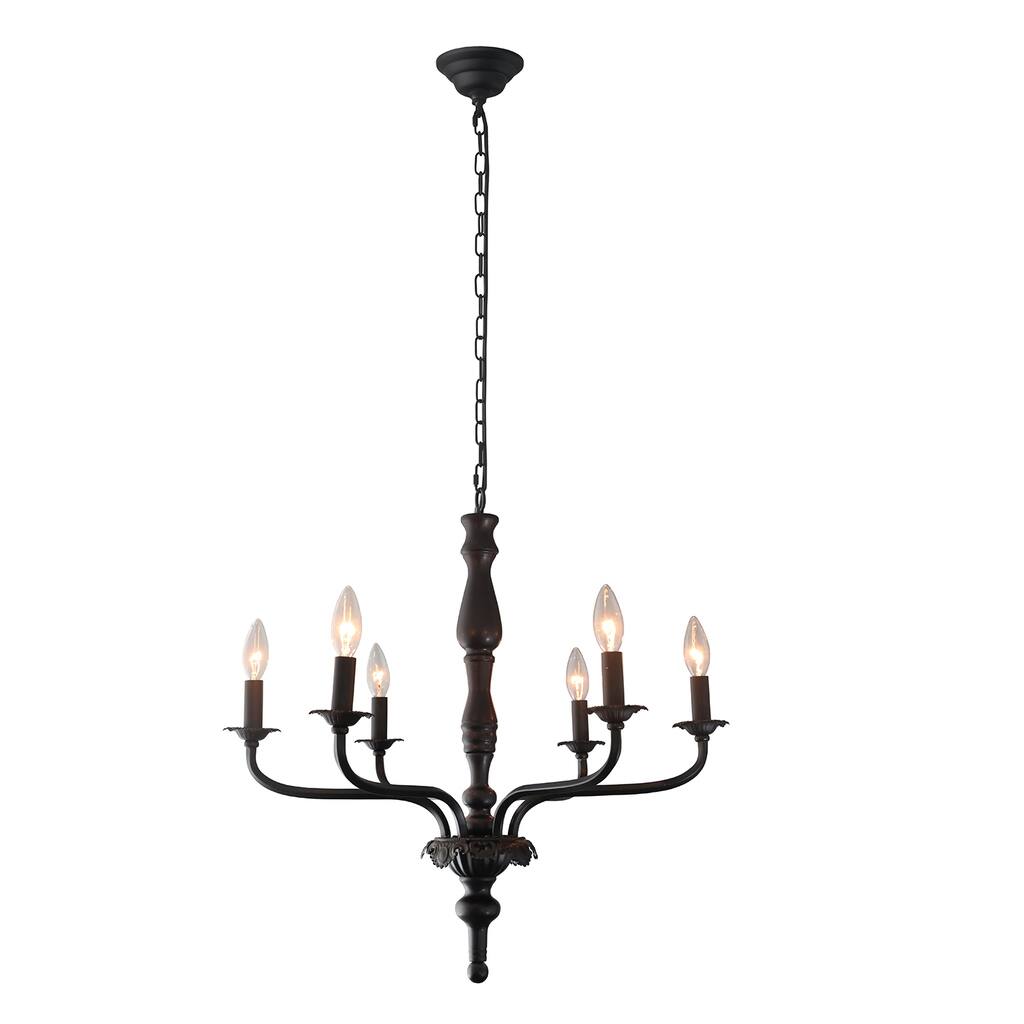 6-Light Black Candle Chandelier - N/A