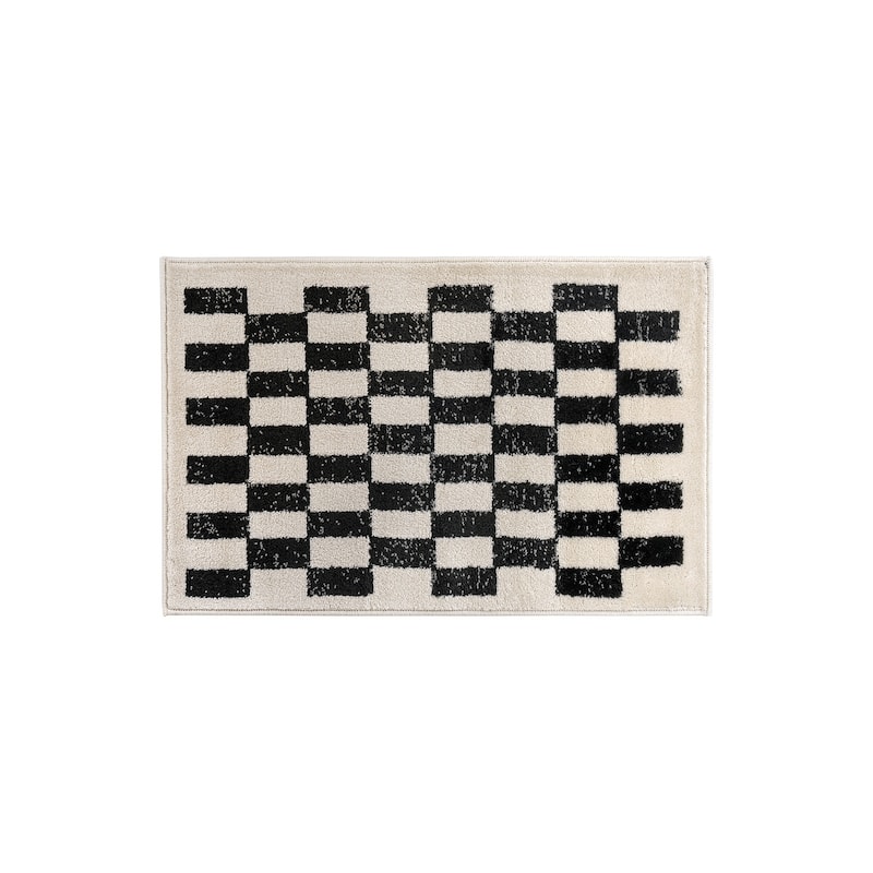 Contemporary Checkered Stylish Area Rug, Pet Friendly for Any Room - 2' 3" x 4' - Black