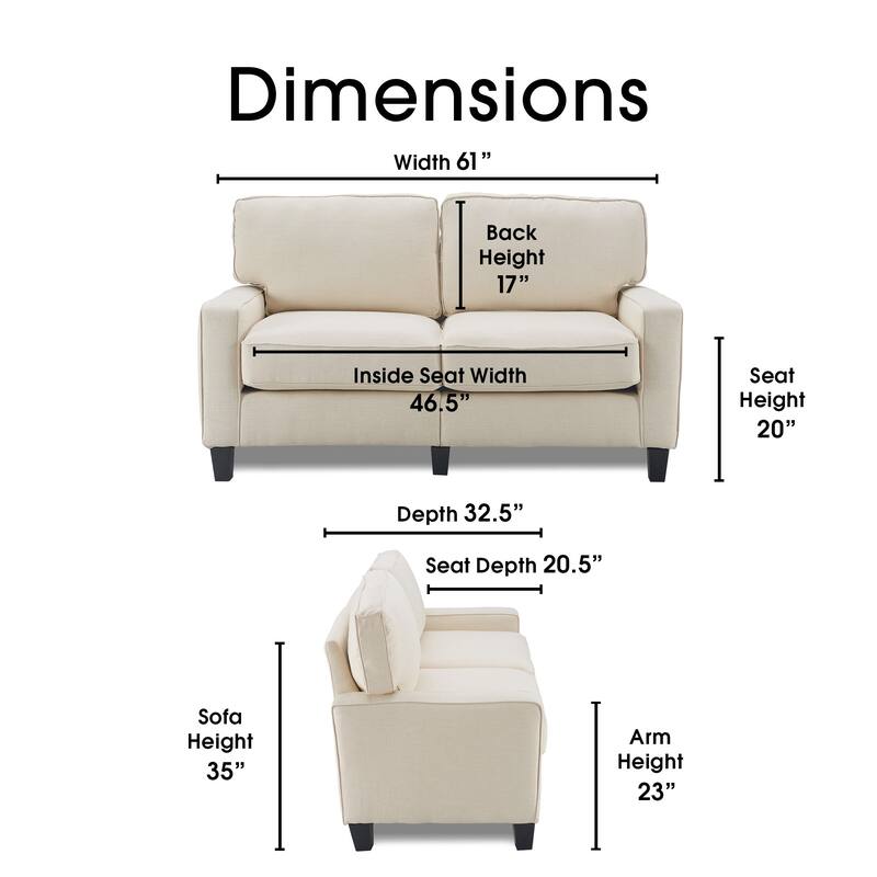 Serta Palisades Upholstered 61" Sofas for Living Room Modern Design Couch, Straight Arms, Tool-Free Assembly