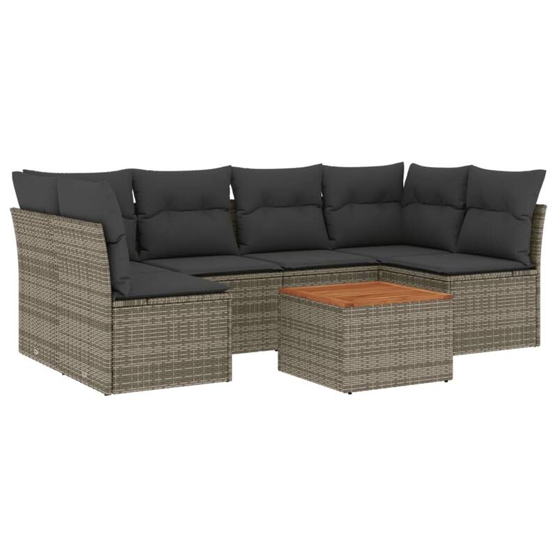 vidaXL Patio Sofa Set with Cushions Outdoor Furniture 7 Piece Poly Rattan - 21.7 x 21.7 x 14.6