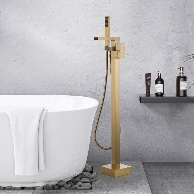 WOWOW Single Handle Freestanding Bathtub Faucet with Handheld Shower