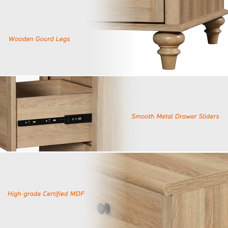 Farmhouse Nightstand with 3 Drawers, 34 inch