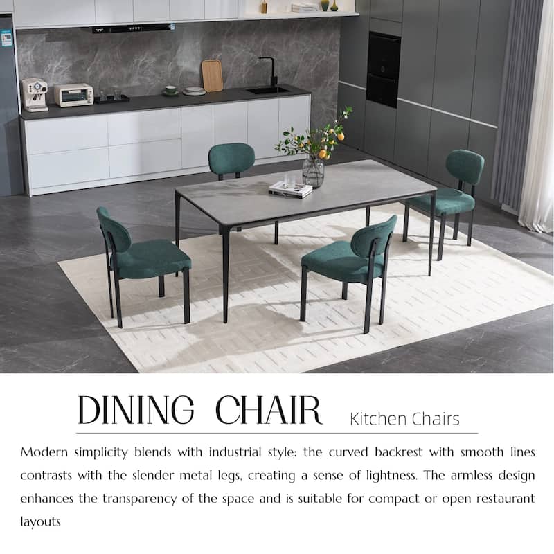 Mid-Century Upholstered Boucle Kitchen Dining Chairs with Black Metal Legs Set of 2