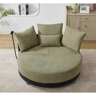 360° Swivel Barrel Chair Round Sofa Chair with Casters and Adjustable Phone Stand, Upholstered in Anti-Wrinkle Polyester Fabric