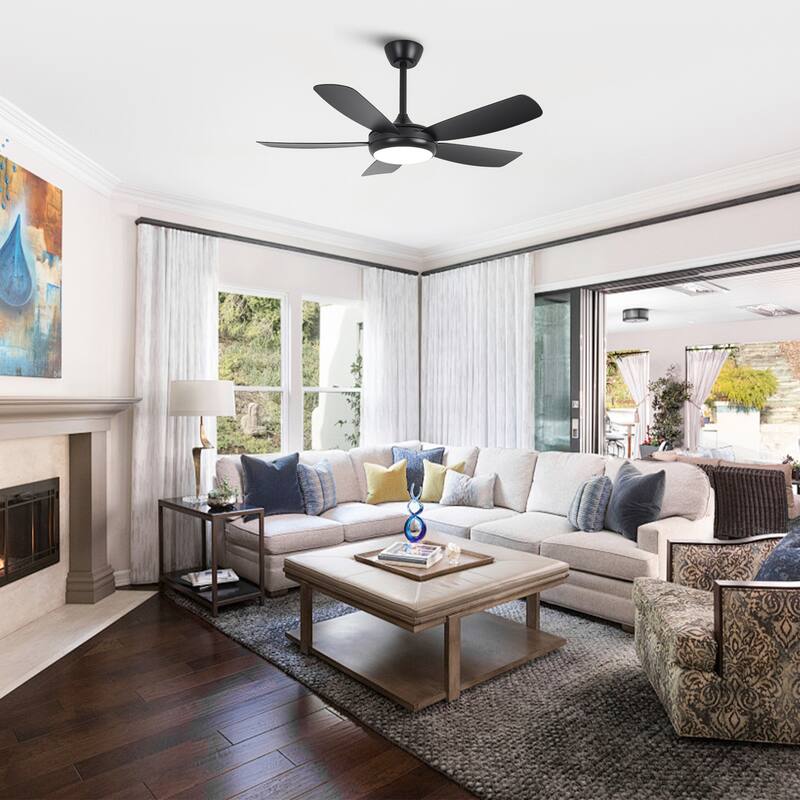 42" Modern Black Stepless Dimming LED Easy Installation 5-Blades Ceiling Fan with Light and Remote