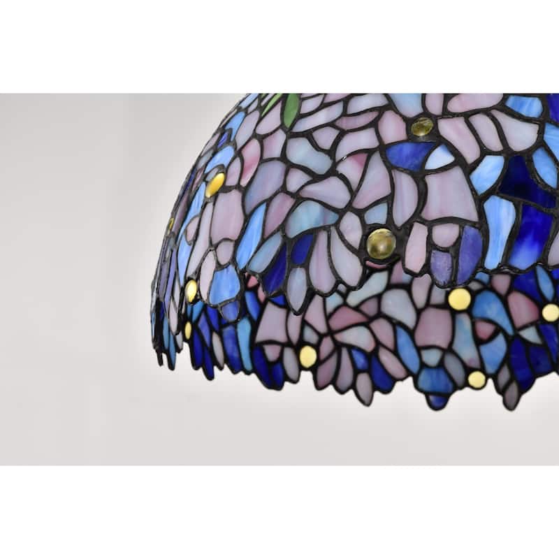 Rikkie 2-Light Wisteria Design Stained Glass Shade Tiffany-Style Pendant Lamp