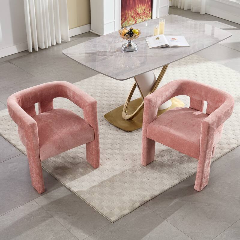 Contemporary Designed Fabric Upholstered Accent/Dining Chair /Barrel Side Chairs Kitchen Armchair - Pink