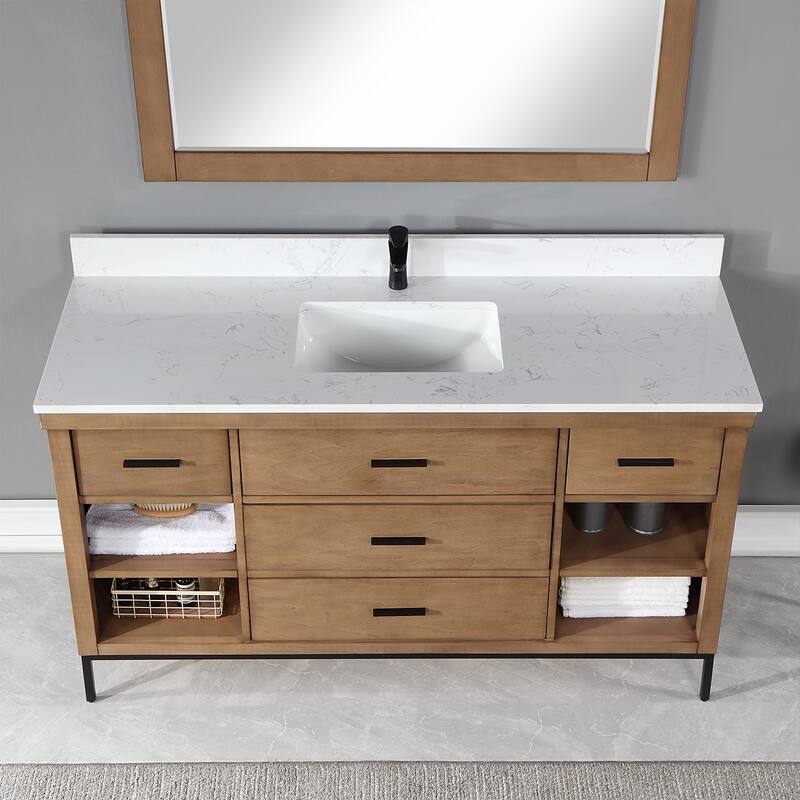 Altair Kesia Bathroom Vanity with Composite Stone Countertop with Mirror