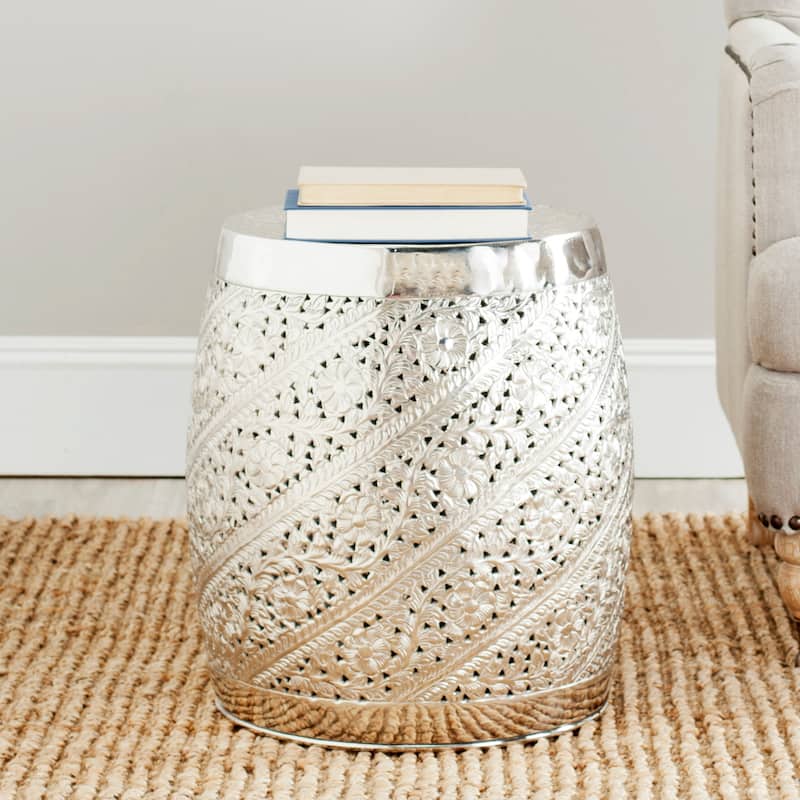 SAFAVIEH Ottaviana Etched Silver Nickel Decorative Accent Stool - 16.5" x 16.5" x 18.9" - 17Wx17Dx19H