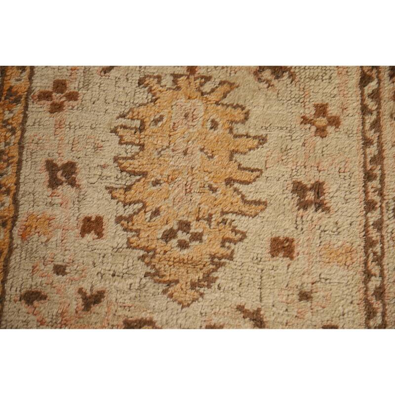 Pre-1900 Antique Vegetable Dye Oushak Turkish Rug Handmade Wool Carpet - 11'10" x 13'6"