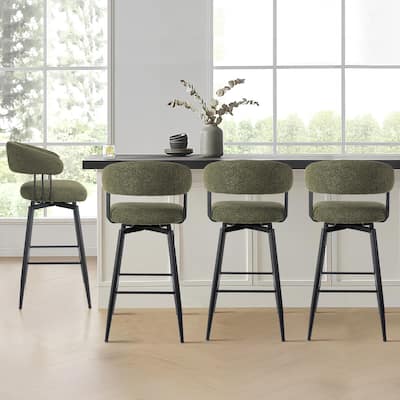 Glitzhome Set of 2 or 4 Modern Fabric Swivel High Bar Stool with Tapered Metal Legs