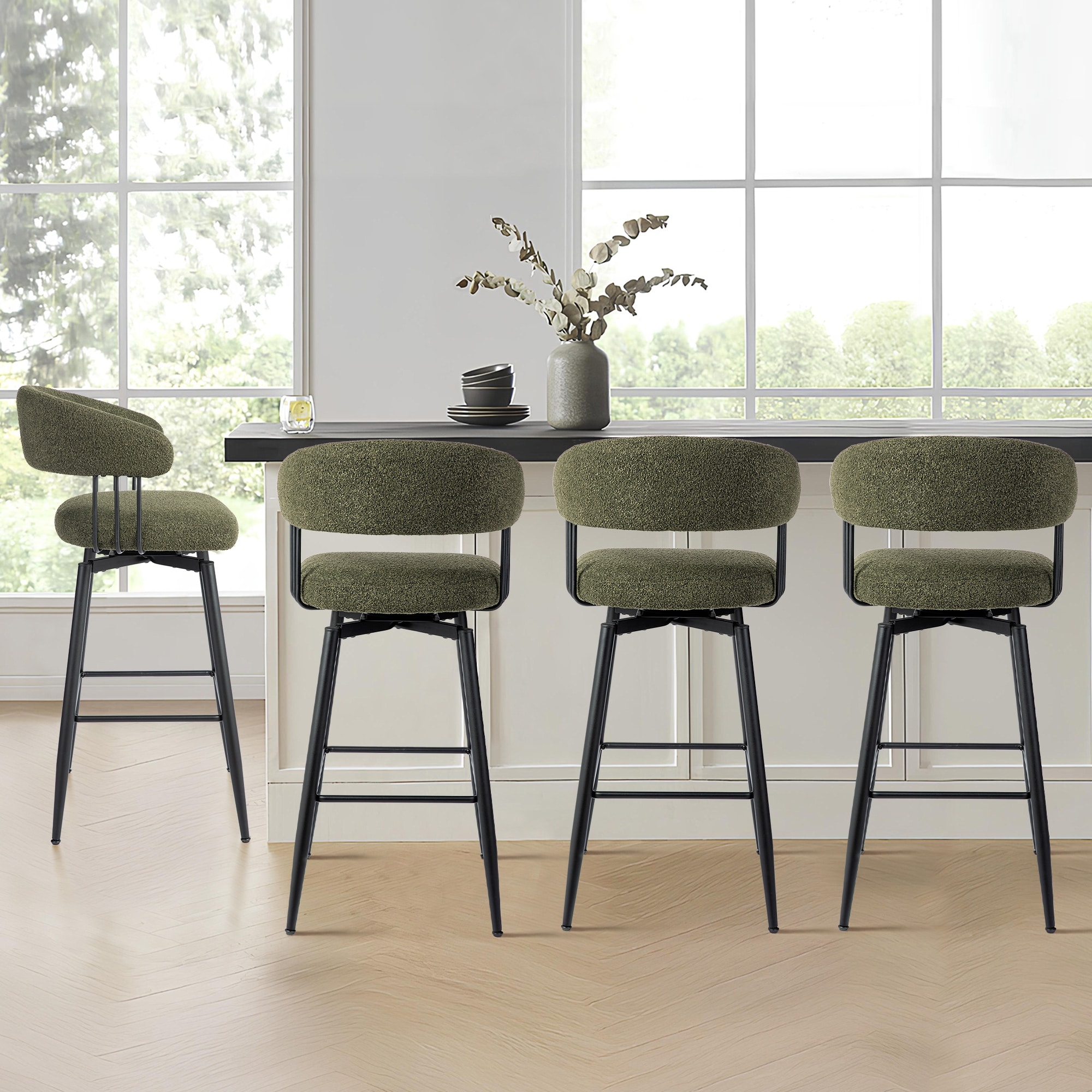 Glitzhome Set of 2 or 4 Modern Fabric/ PU Swivel Counter or Bar Stool with Metal Legs