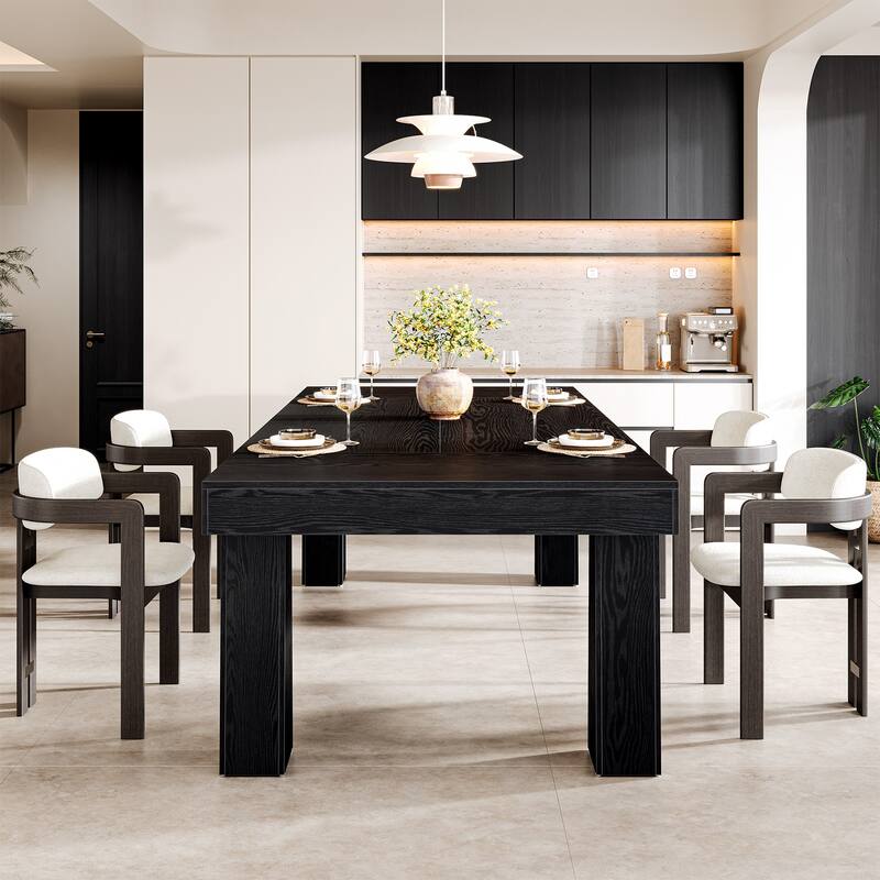63'' Dining Table, Modern Rectangular Kitchen Table with Tapered Legs
