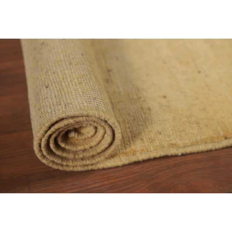 Muted Yellow Gabbeh Modern Foyer Rug Handmade Wool Carpet - 3'4"x 4'10"