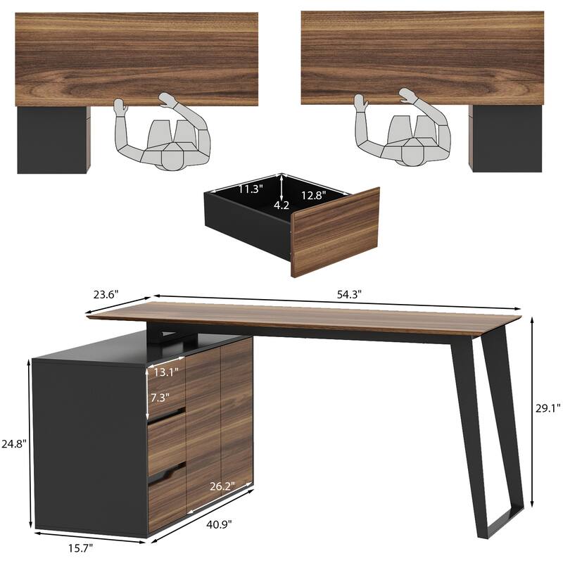 54.3" Kerrogee Office Computer Desk Corner Desk Reversible Cabinet