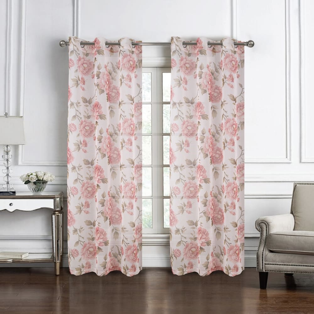Ellie Floral Sheer Window Curtain Panel 84 inch or 95 inch