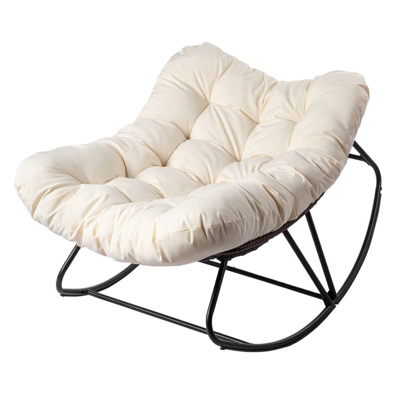 Outdoor Wicker Papasan Chair with Padded Cushion for Patio - 51"D x 30"W x 32"H