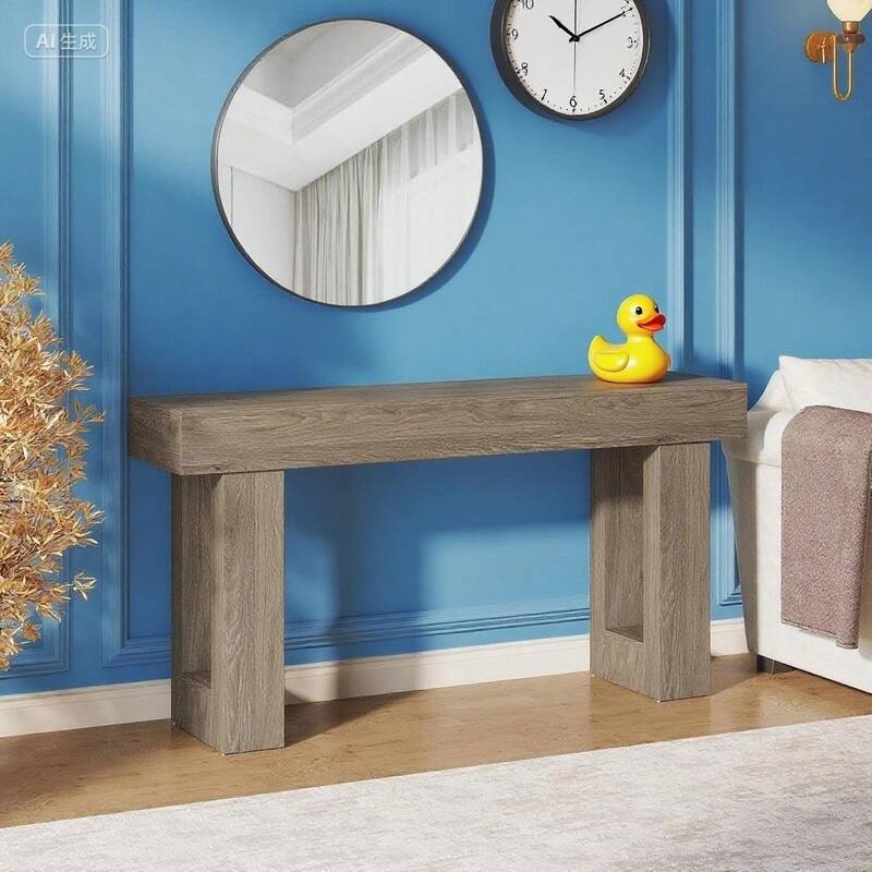 Farmhouse Console Table 63 Inch Engineered Wood MDF Entryway Living Room Hallway Sofa Table with Rustic Wood Finish