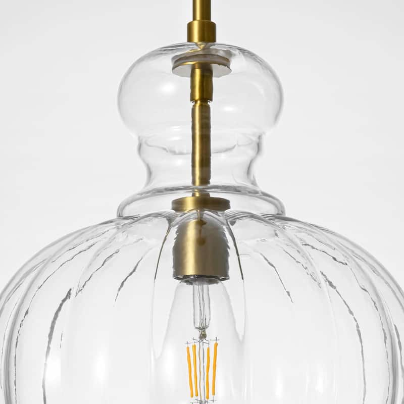 1-Light Modern Black/Gold Dome Textured Clear Glass Pendant Lights