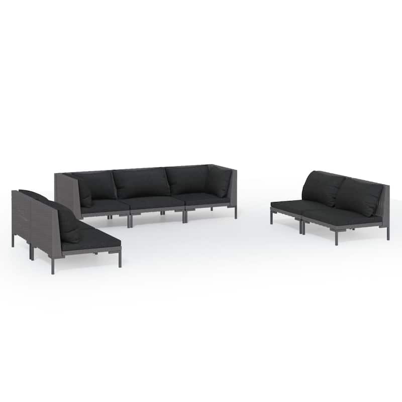 vidaXL Patio Lounge Set Outdoor Sectional Sofa Set Table Poly Rattan Dark Grey - 27.6" x 27.6" x 24"