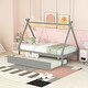 preview thumbnail 2 of 7, Twin Size Tent Floor Bed Teepee Bed Frame w/Pull-Out Trundle Bed, Gray
