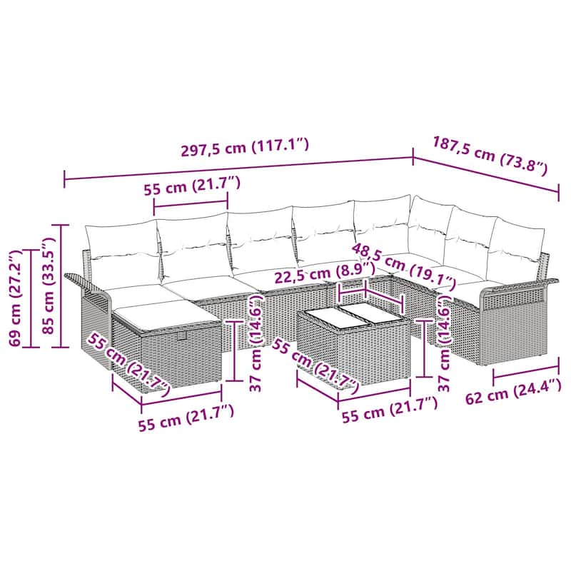 vidaXL 8/9 Piece Garden Sofa Set with Cushions