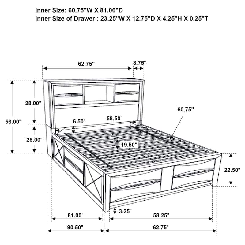 Briana Transitional Wood Storage Bookcase Bed Black