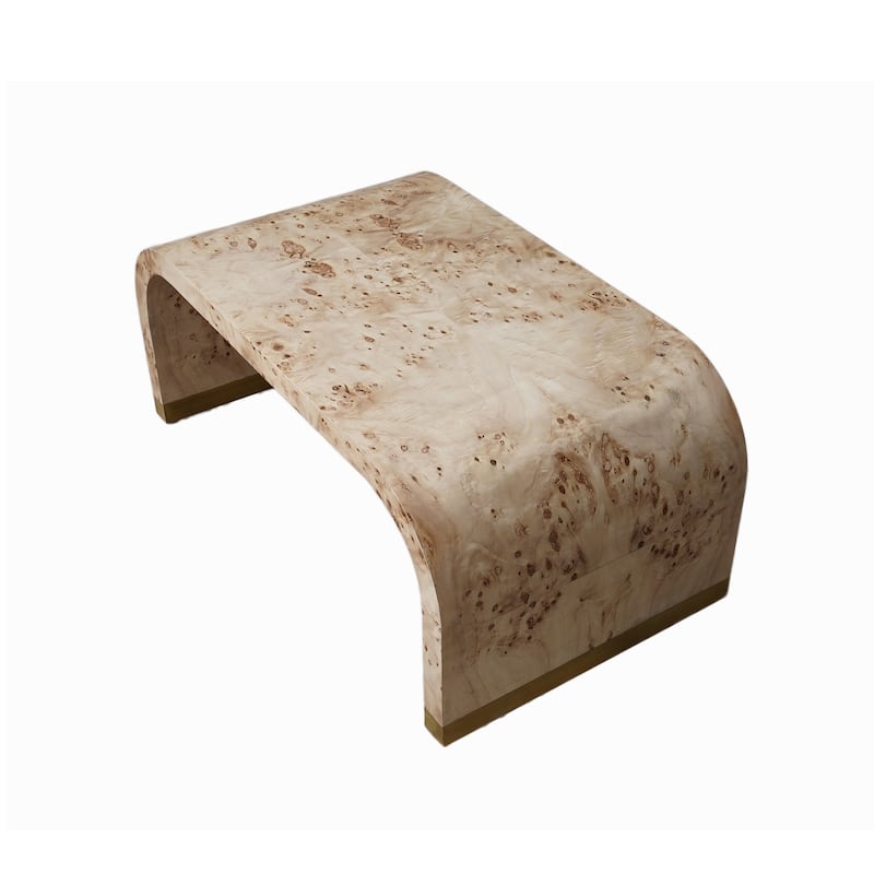 HomeRoots 24" Natural And Brass Wood And Brass Oval Coffee Table - 24' X '18' X '44