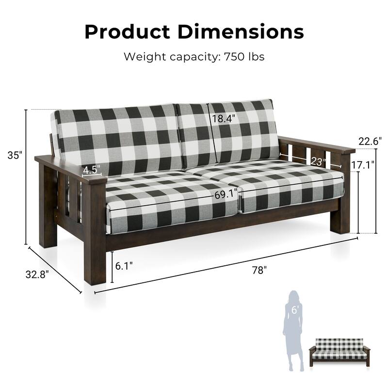 Furniture of America Milou Rustic 3-Piece Wood Plaid Patterned Fabric Sofa Set