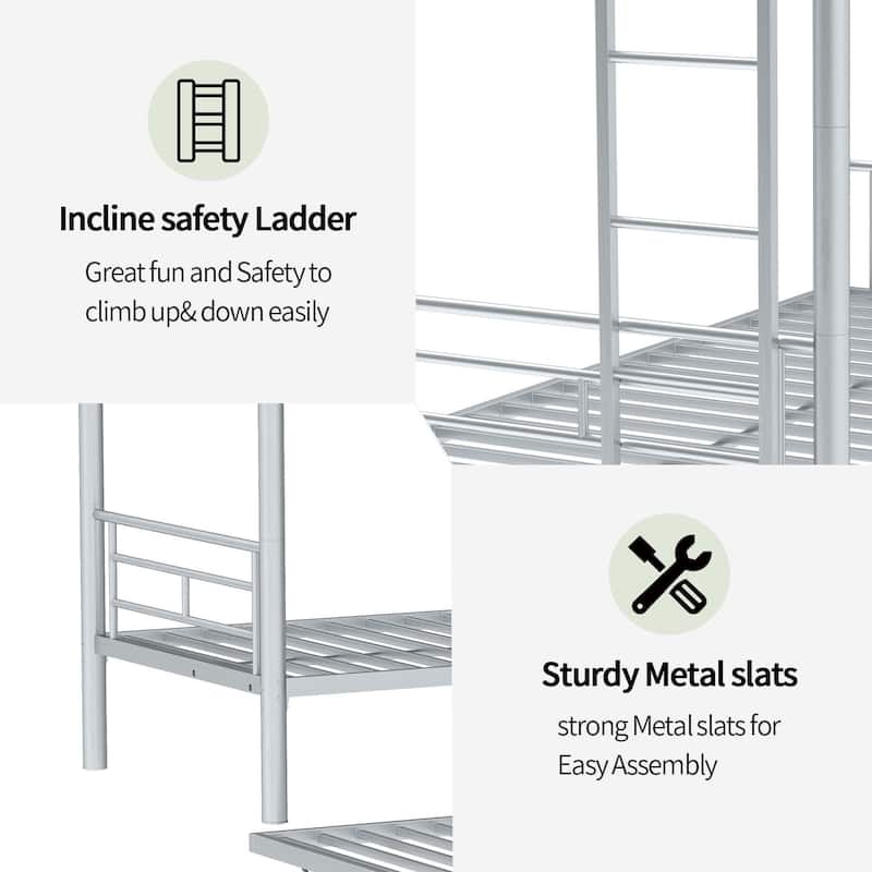 Heavy-duty Sturdy Meta Twin over Twin Bunk Bed, Noise Reduced,Safety Guardrail,No Box Spring Needed