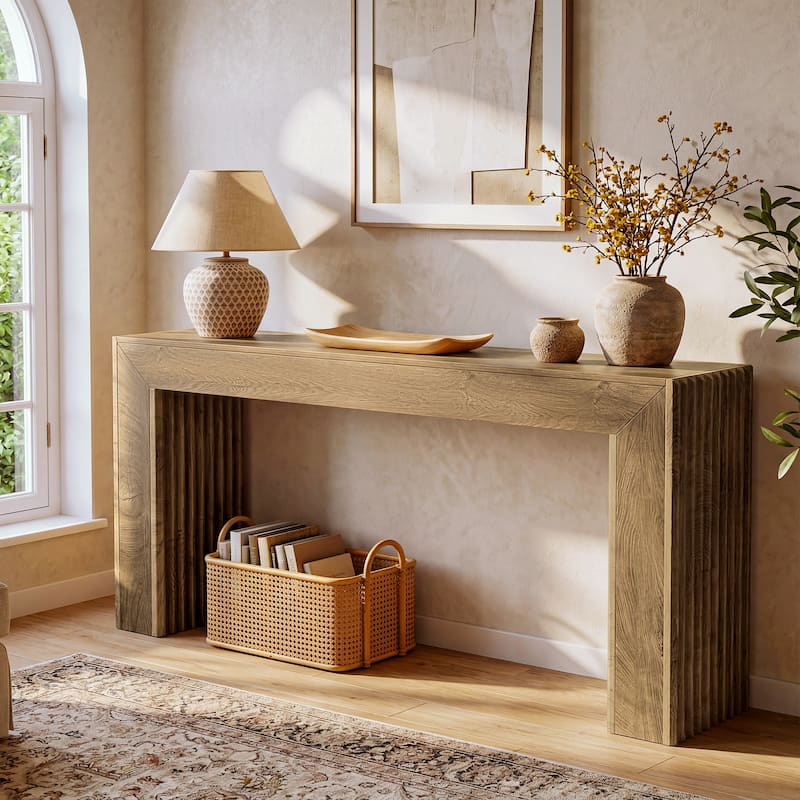 63 Inch Fluted Console Table, Farmhouse Sofa Table Behind Couch - 11.81" D x 63" W x 33.5" H