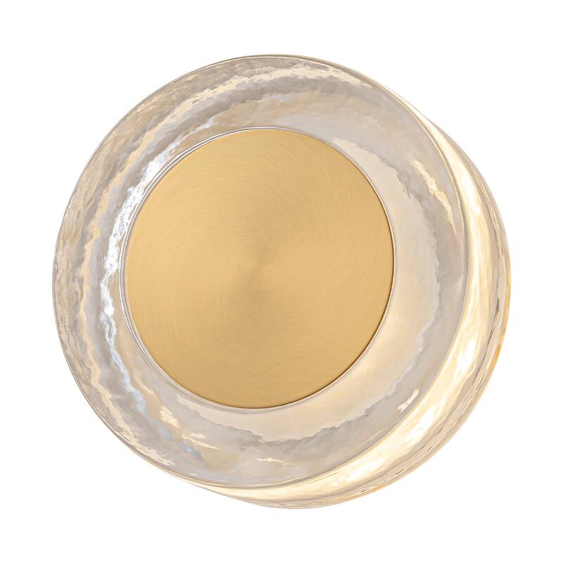 Round LED Wall Sconce Clear Textured Handblown Glass Shade Dimmable